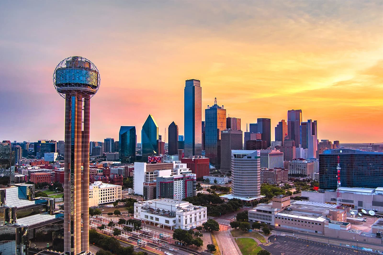 Dallas-Fort Worth skyline at sunset — TK Roadside coverage area